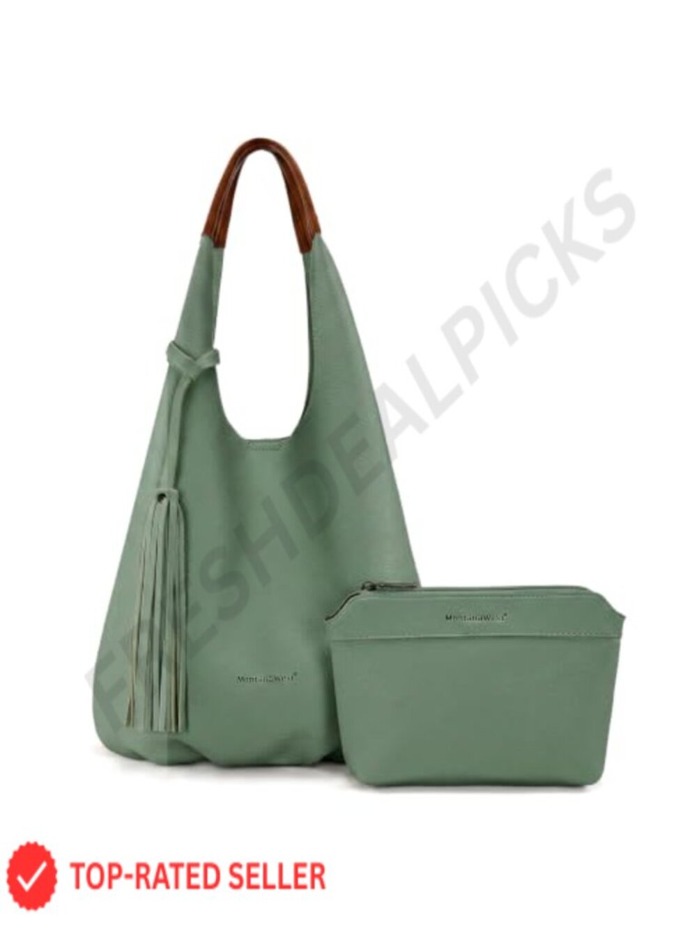 Slouchy Hobo Bag Set with Tassels and Cosmetic Bag Faux Leather Purse 2PCS